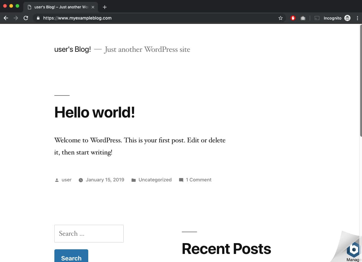 WordPress on AWS LightSail Homepage