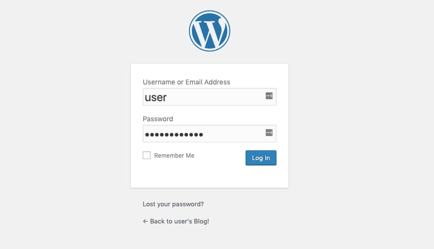 WordPress Login Screen.