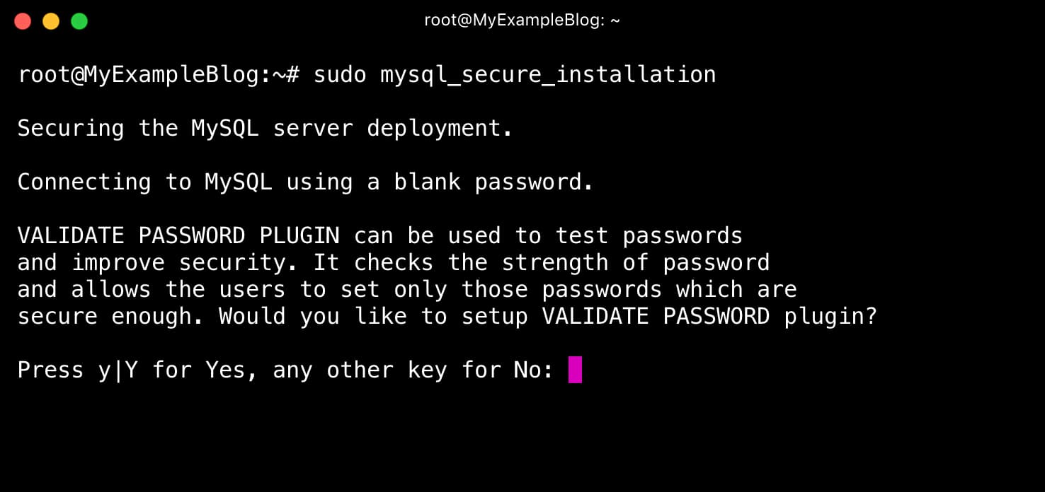 MySQL Secure Installation password Setup