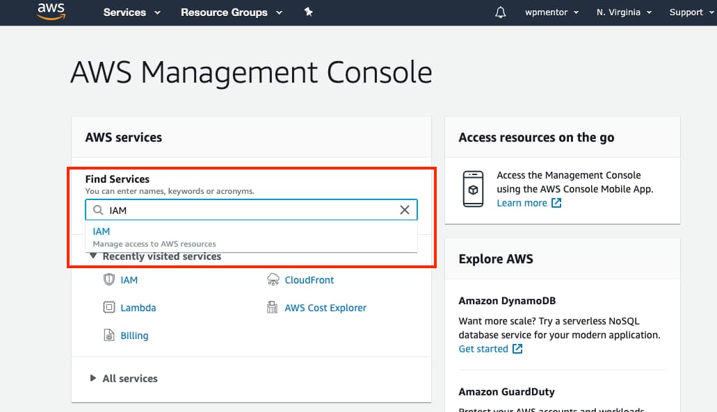 AWS console Console.