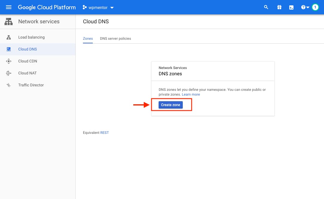 Google Cloud Create Zone