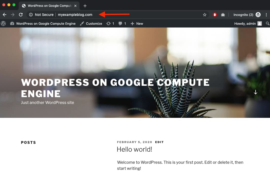 Google Cloud WordPress Main Page