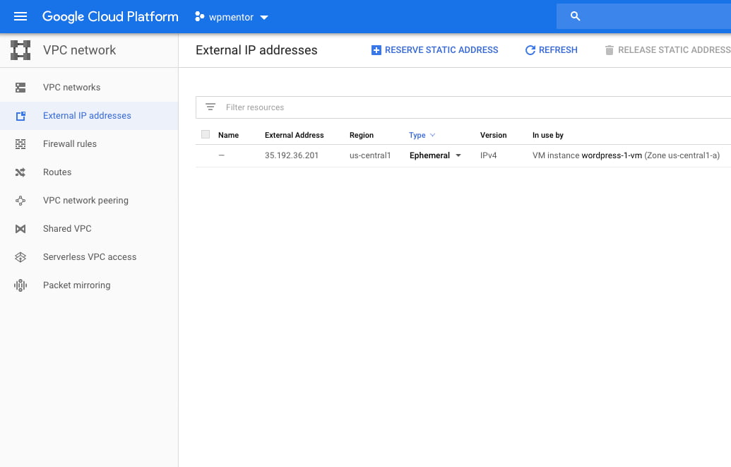 Google Cloud External IP Addresses