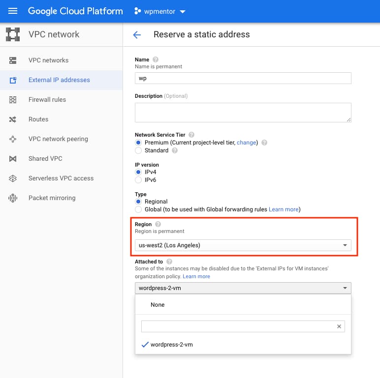 Google Cloud Reserve Static Address