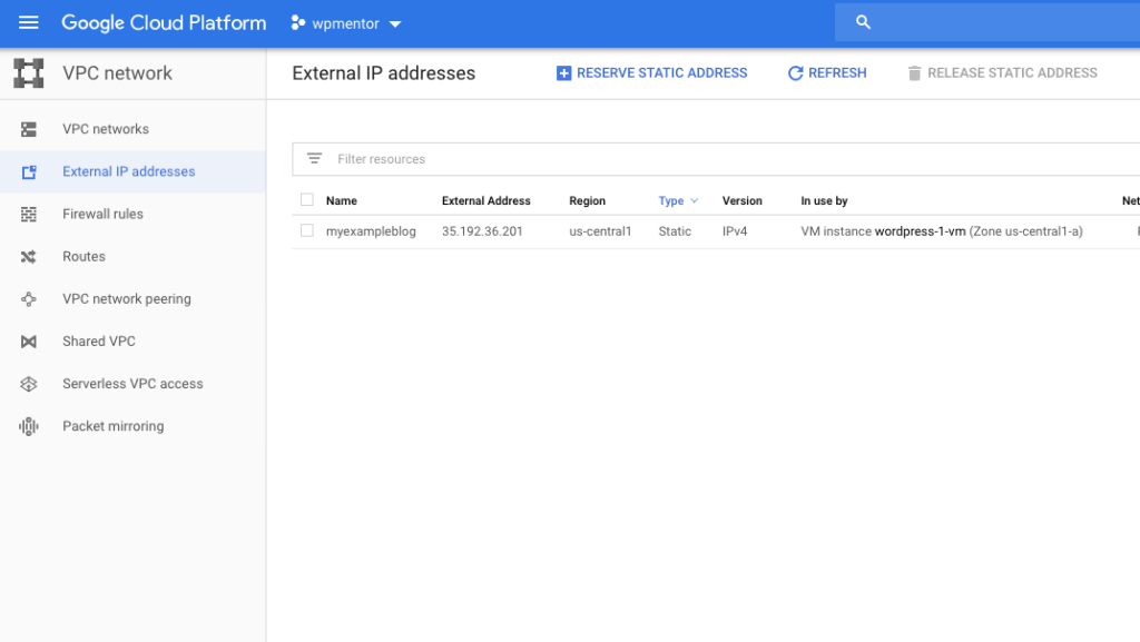 How to Assign Static IP Address on Google Cloud for your WordPress