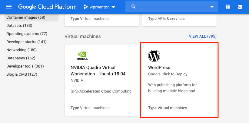 Google Cloud WordPress Click to deploy