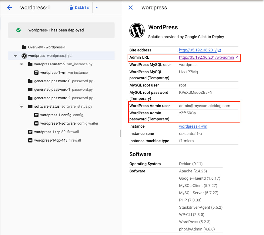 Google Click to Deploy WordPress Credentials