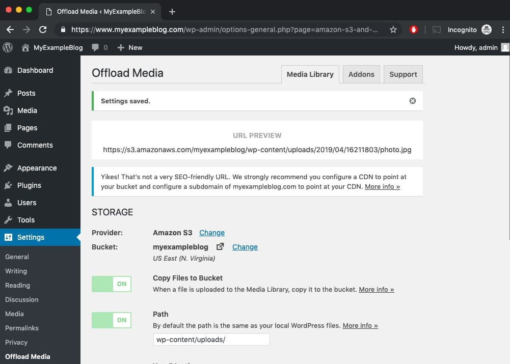 WP Offload Media Setting