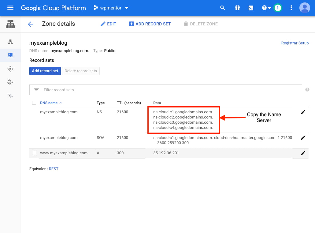 Google Cloud Copy Name Server