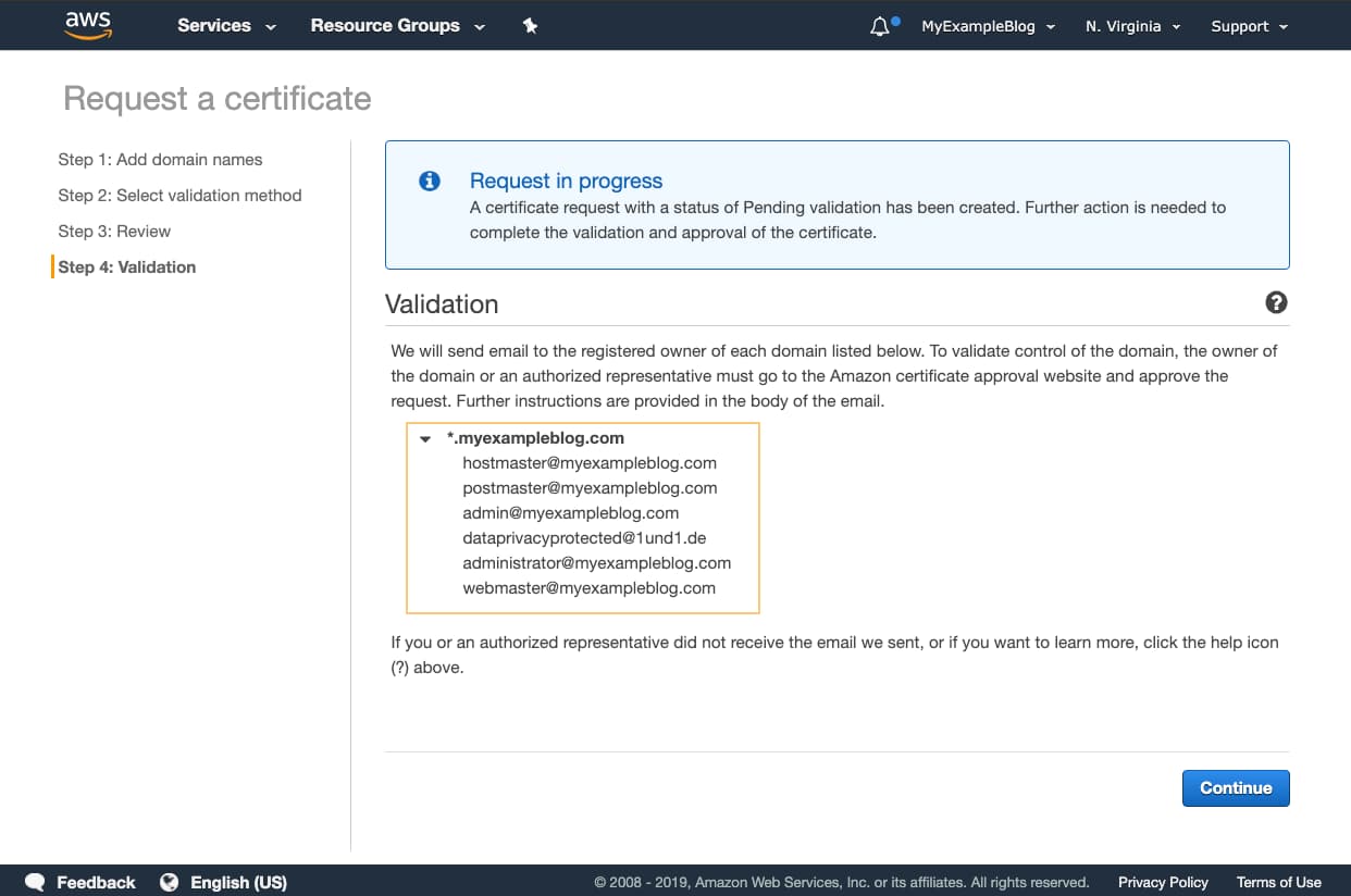 AWS Certificate Manager verify Email