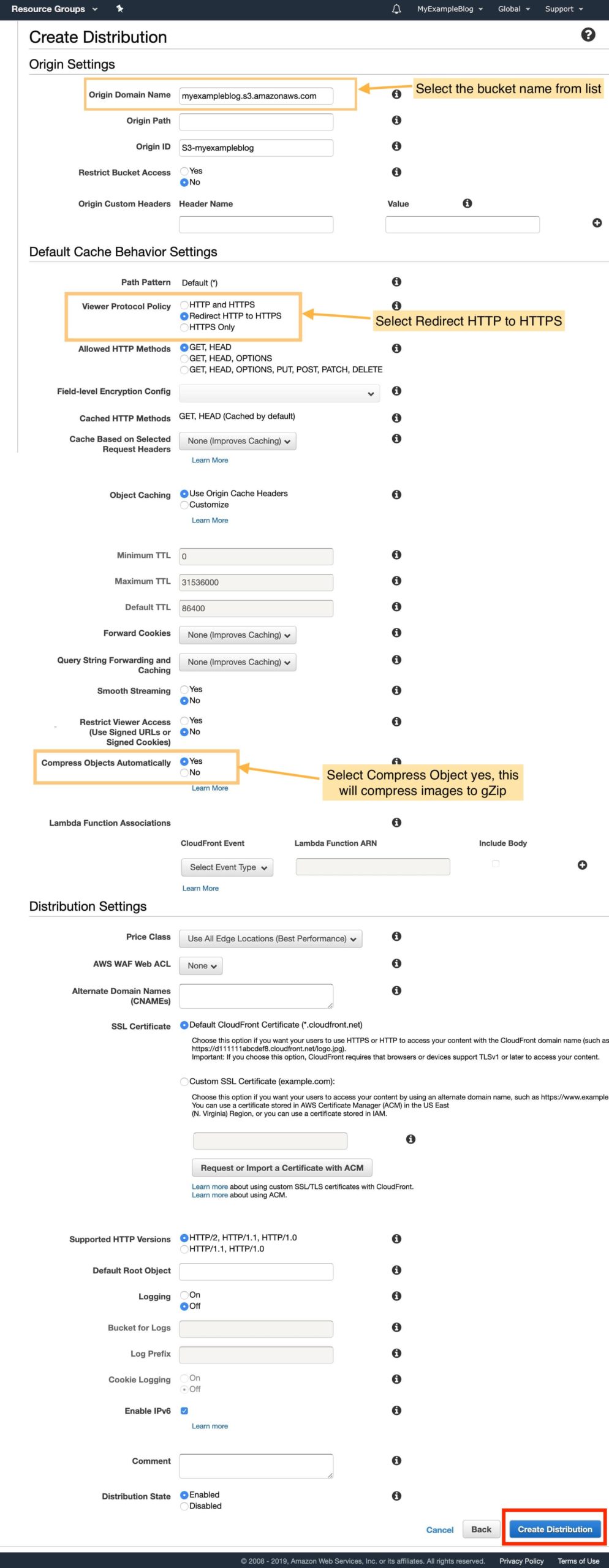 WordPress CloudFront Distribution Setting