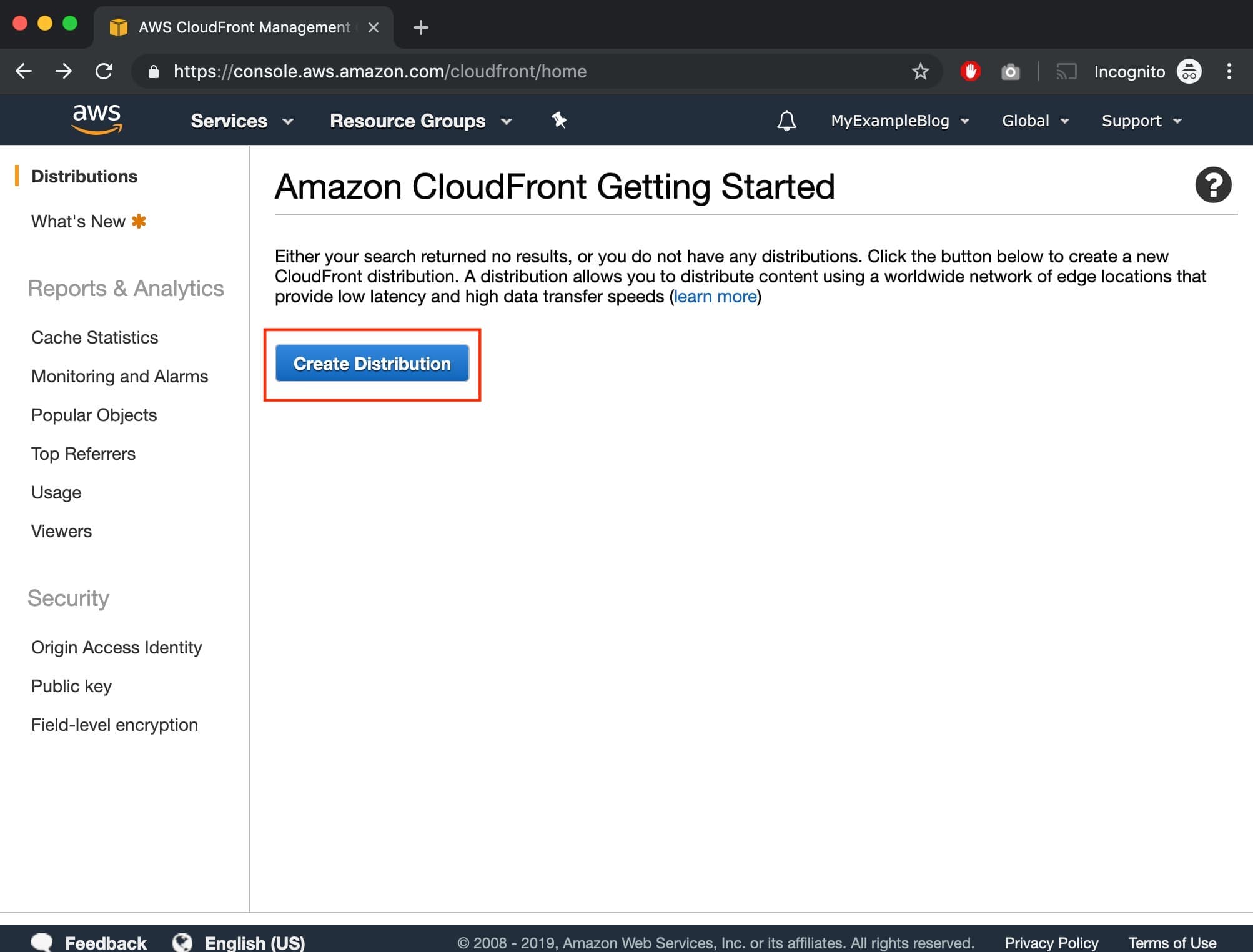 Create WordPress CloudFront Distribution