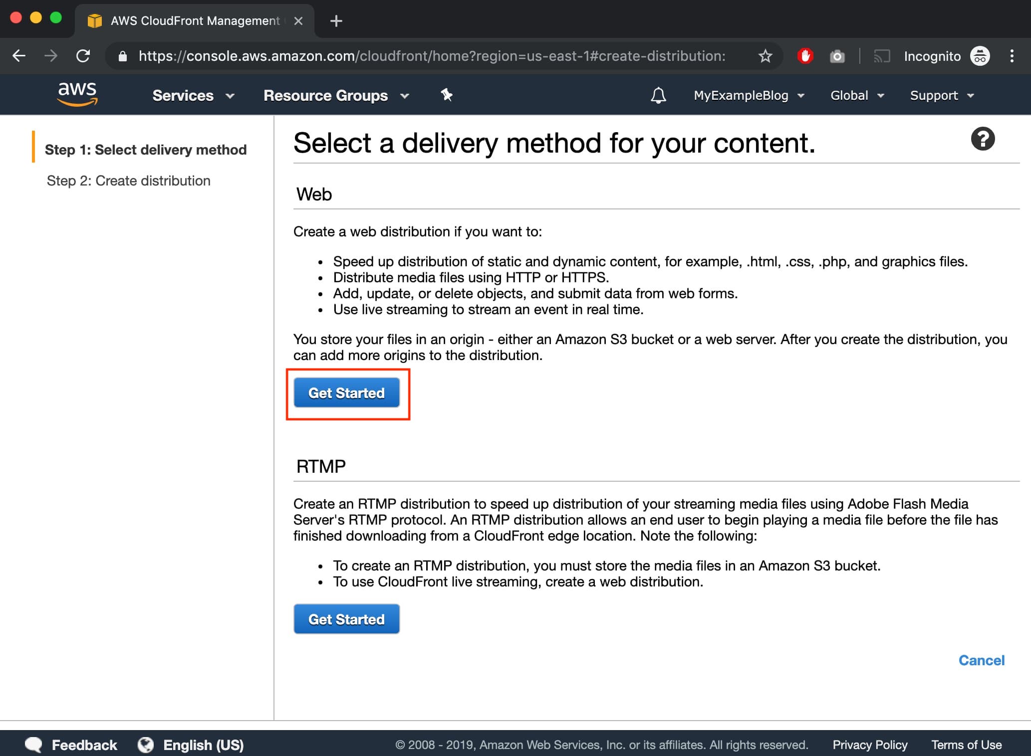 WordPress CloudFront distribution Web