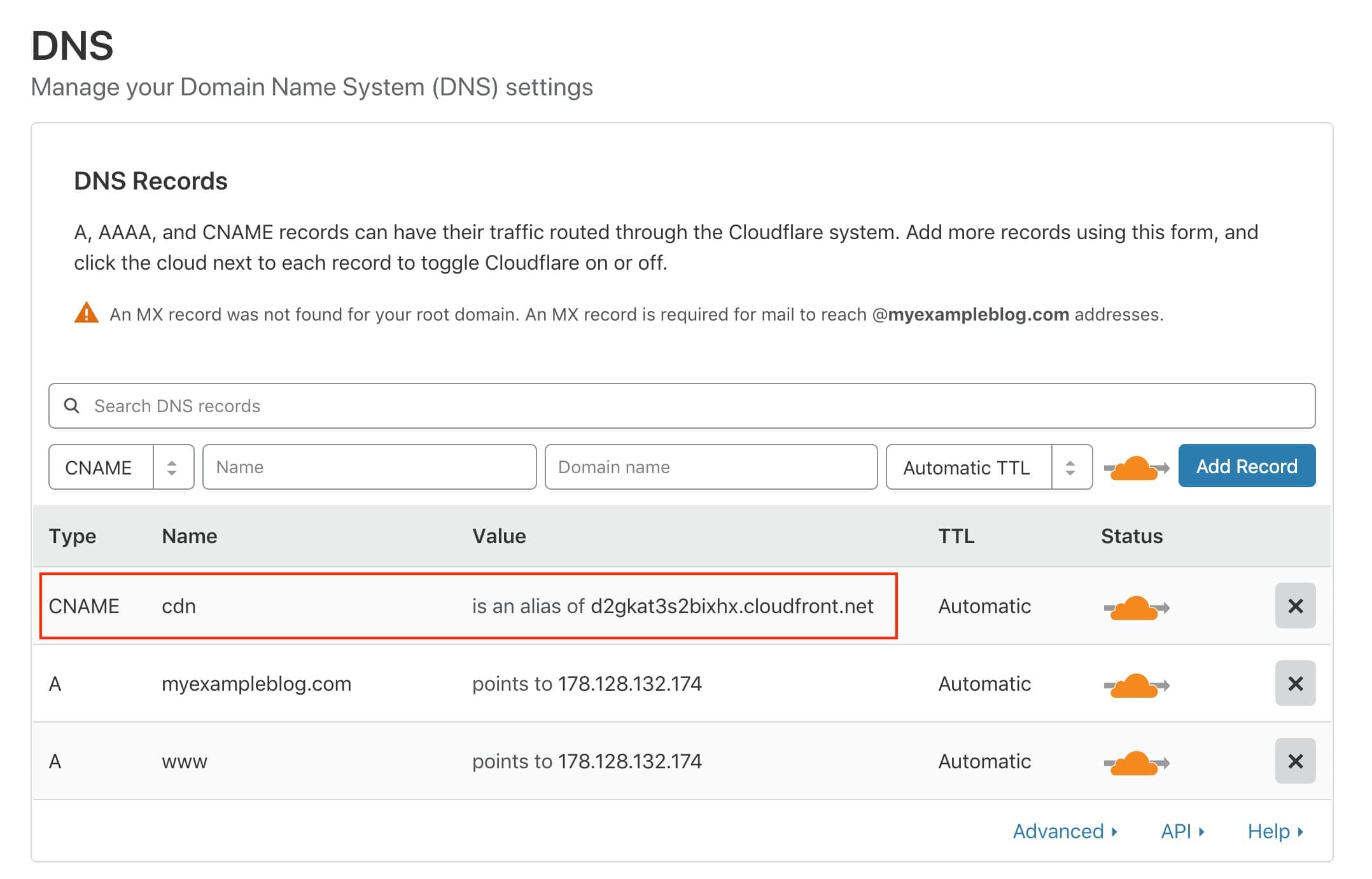 DNS Record for CloudFront