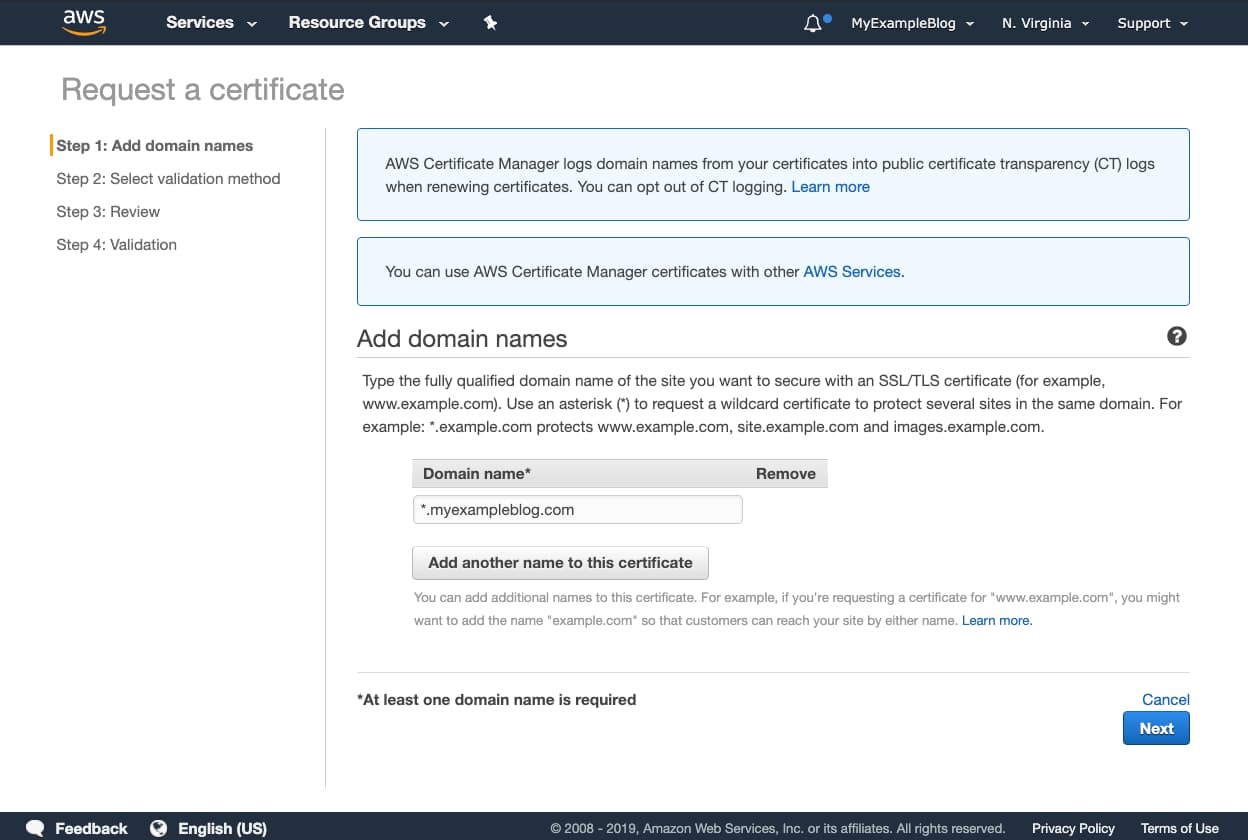 AWS WildCard certificate