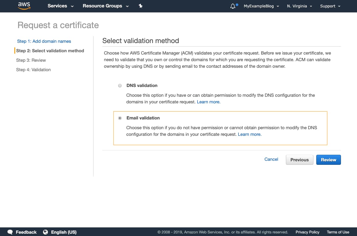 AWS Certificate Manager Email Validation