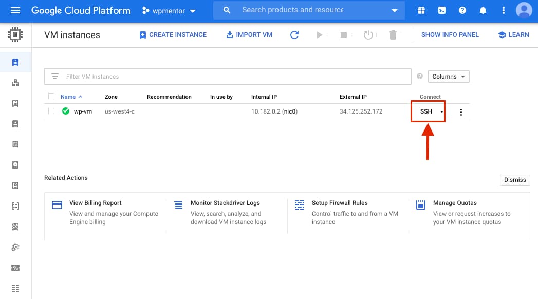 Google Cloud Connect WordPress instance with ssh