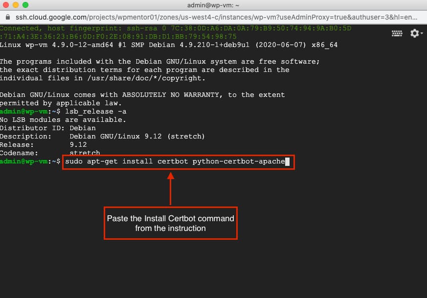 Google Cloud SSL certbot command.