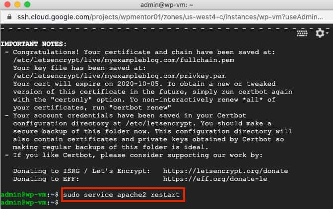 Google Cloud WordPress restart Apache server