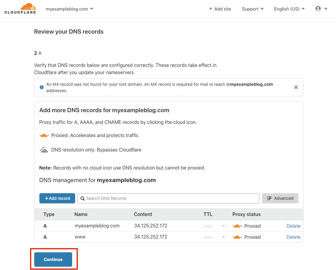 Verify DNS records